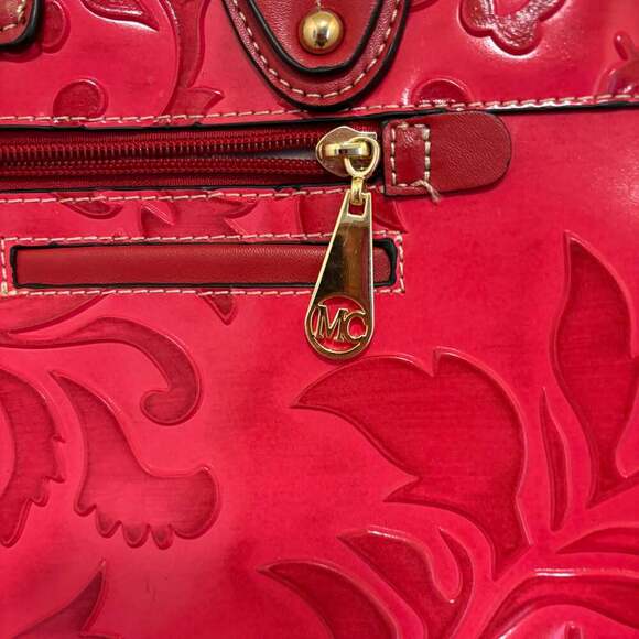 Madi Claire Red Embossed Genuine Leather Satchel Handbag With Feet - Picture 7 of 8